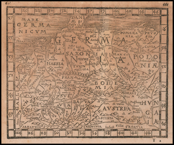 50-Netherlands, Belgium, Austria, Poland, Denmark and Germany Map By Johann Honter