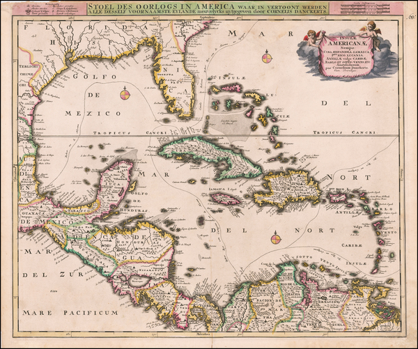 45-Florida, South, Southeast, Caribbean and Central America Map By Cornelis II Danckerts