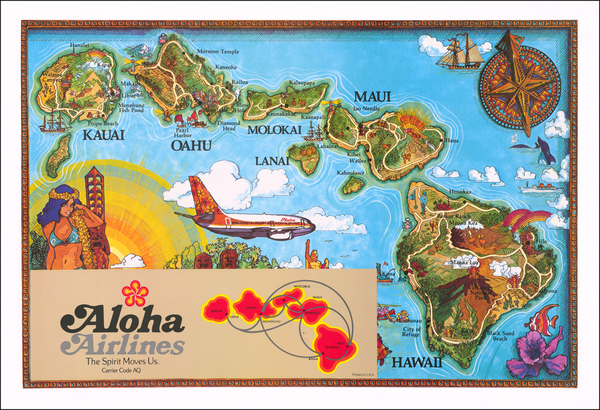 36-Hawaii, Hawaii and Pictorial Maps Map By Aloha Airlines