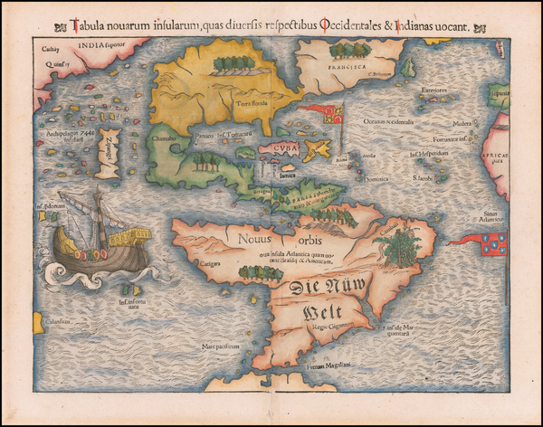 42-Western Hemisphere, North America, South America, Pacific and America Map By Sebastian Munster