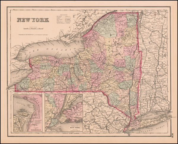 98-New York State Map By Joseph Hutchins Colton