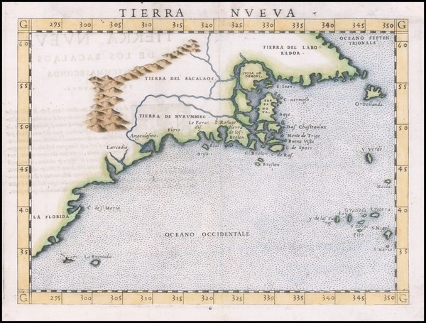 89-New England, Maine, New York State, Mid-Atlantic and Canada Map By Girolamo Ruscelli