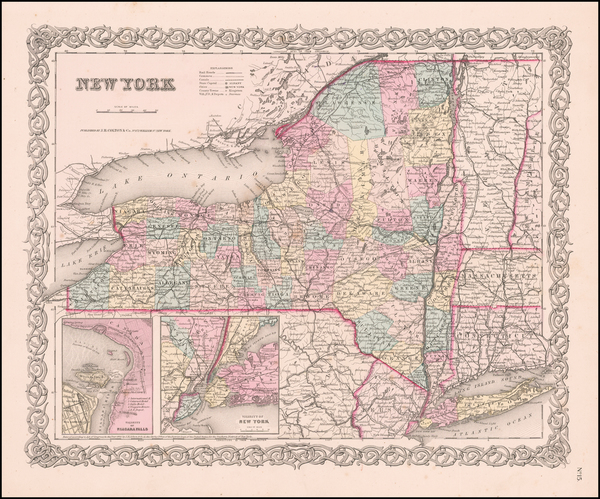 18-New York State Map By Joseph Hutchins Colton