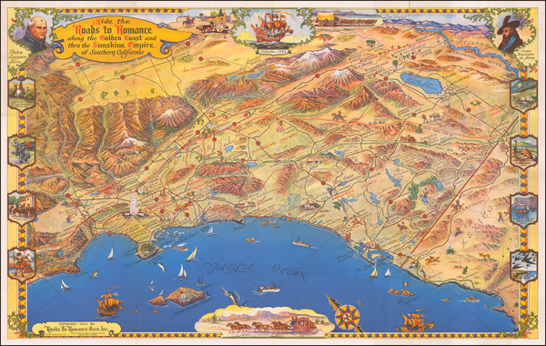 9-Pictorial Maps, California and Los Angeles Map By Roads To Romance Inc.