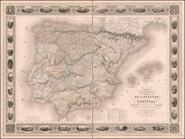 19-Spain and Portugal Map By Adolphe Hippolyte Dufour