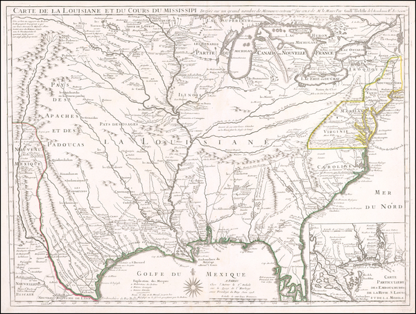 95-South, Southeast, Texas, Midwest, Plains and Southwest Map By Guillaume De L'Isle