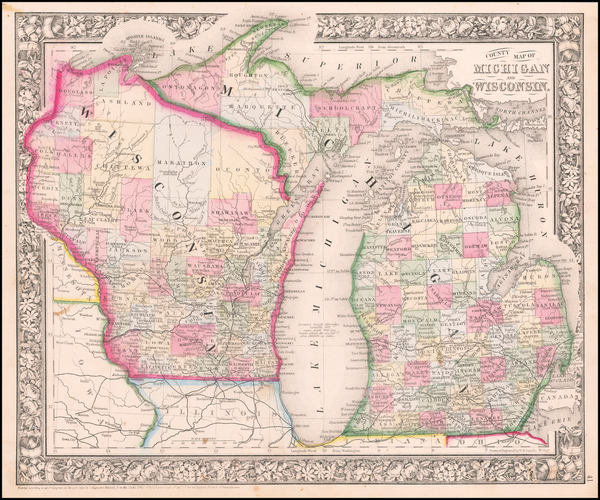 67-Michigan and Wisconsin Map By Samuel Augustus Mitchell