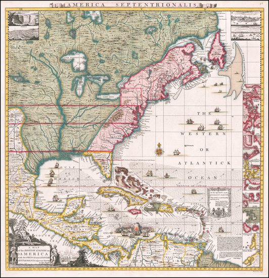 83-United States, North America and Canada Map By Henry Popple