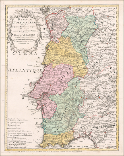 Portugal Map By Johann Baptist Homann / Jean-Baptiste Nolin