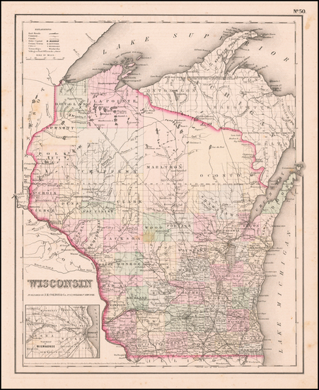 50-Midwest and Wisconsin Map By Joseph Hutchins Colton