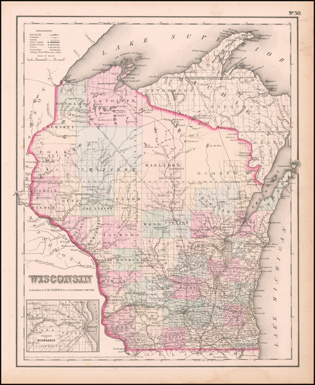 53-Midwest and Wisconsin Map By Joseph Hutchins Colton