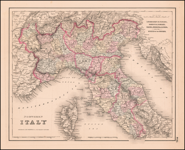 38-Europe and Italy Map By Joseph Hutchins Colton
