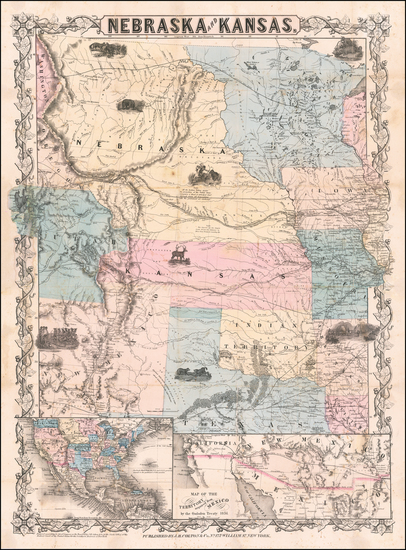 96-Kansas, Nebraska and Rocky Mountains Map By Joseph Hutchins Colton