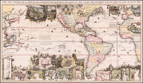 64-World, North America, South America, Pacific, California as an Island and America Map By Henri 