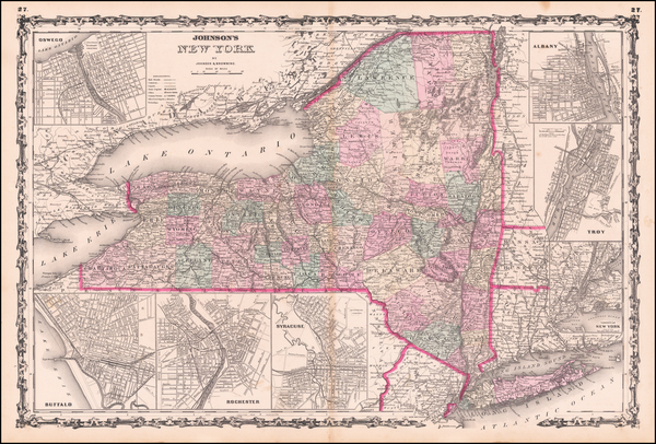 37-New York State Map By Alvin Jewett Johnson  &  Ross C. Browning