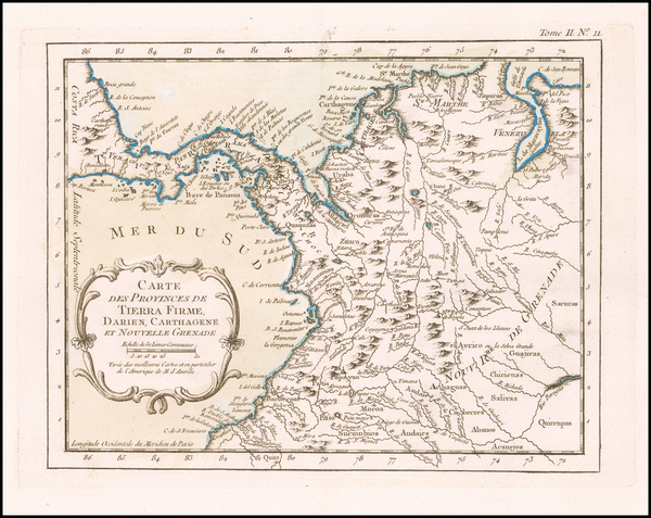 87-Colombia and Venezuela Map By Jacques Nicolas Bellin