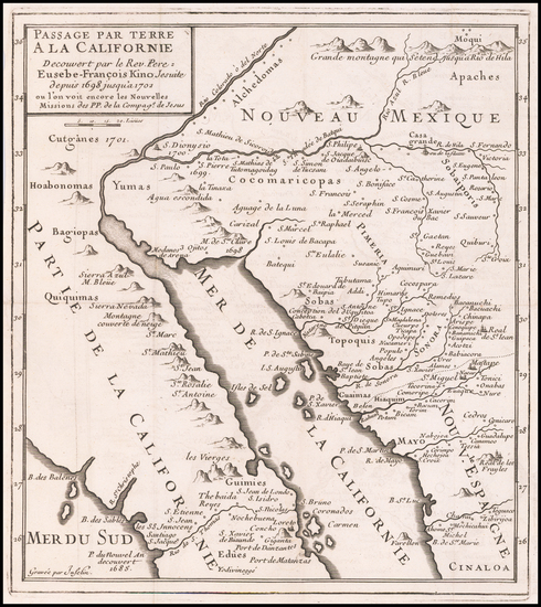 85-Southwest, Mexico, Baja California and California Map By Fr. Eusebio Kino / Inselin