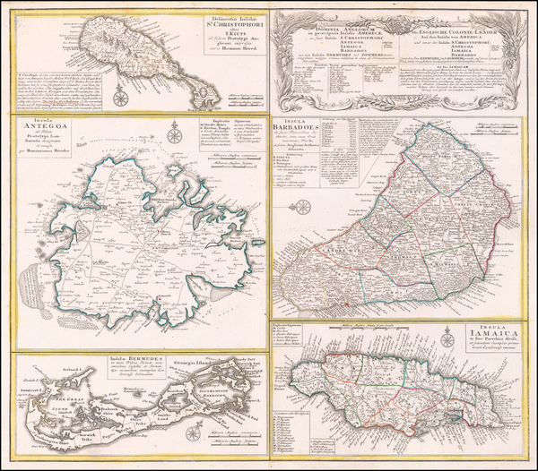 60-Jamaica, Bermuda and Other Islands Map By Homann Heirs