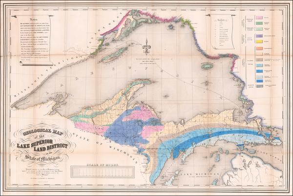 8-Michigan, Minnesota and Wisconsin Map By Josiah Dwight Whitney  &  John Foster