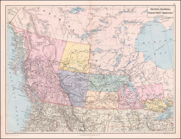 46-North Dakota, South Dakota and Western Canada Map By Edward Stanford