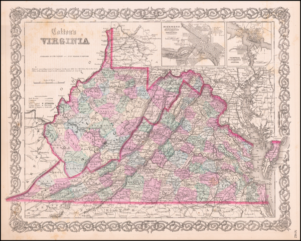 100-Virginia Map By Joseph Hutchins Colton