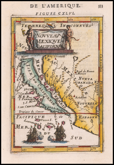 88-Baja California, California and California as an Island Map By Alain Manesson Mallet