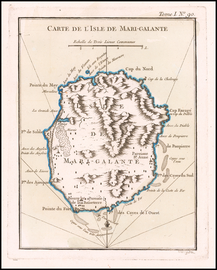 80-Caribbean Map By Jacques Nicolas Bellin