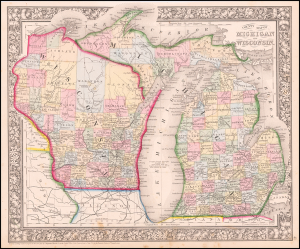 50-Michigan and Wisconsin Map By Samuel Augustus Mitchell