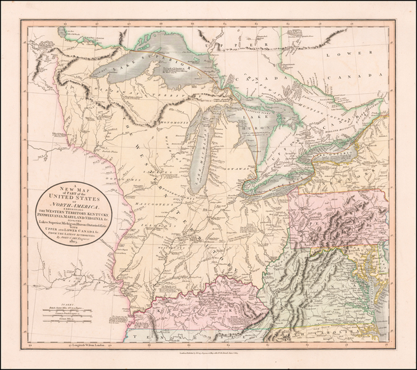 39-Kentucky, Midwest, Illinois, Ohio, Michigan, Minnesota, Wisconsin and Canada Map By John Cary