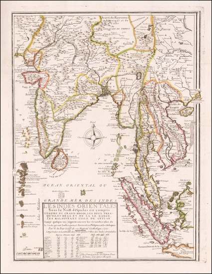 90-India, Southeast Asia, Singapore and Malaysia Map By Nicolas de Fer