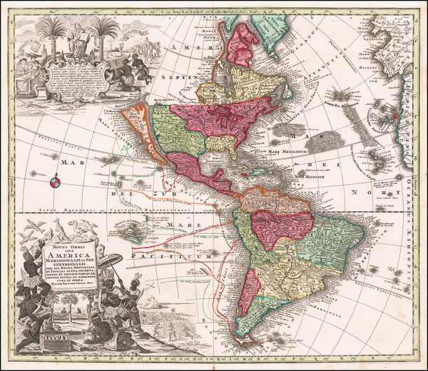 76-California as an Island and America Map By Matthaus Seutter