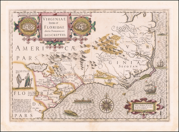 20-Southeast, Virginia, Georgia, North Carolina and South Carolina Map By Jodocus Hondius