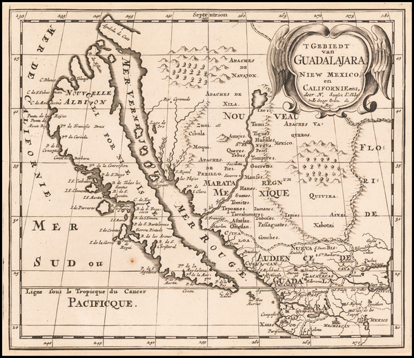 71-Southwest, Mexico, Baja California, California and California as an Island Map By Nicolas Sanso