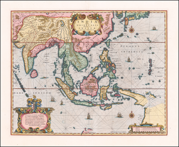 70-Southeast Asia Map By Henricus Hondius / Jan Jansson