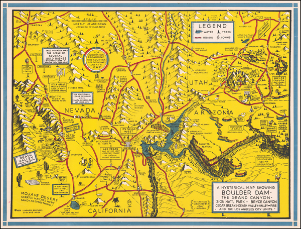 11-Arizona, Utah, Nevada, Utah, Pictorial Maps and California Map By Lindgren Brothers