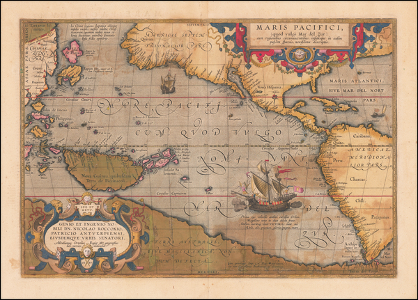 49-Western Hemisphere, Polar Maps, Japan, Pacific, Australia and America Map By Abraham Ortelius