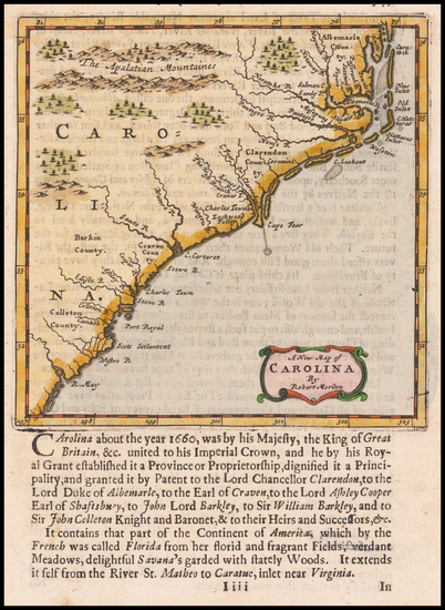 16-Southeast, North Carolina and South Carolina Map By Robert Morden