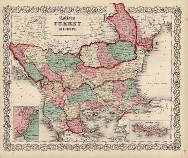 67-Europe, Balkans and Turkey Map By Joseph Hutchins Colton