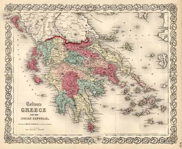 77-Europe, Balearic Islands and Greece Map By Joseph Hutchins Colton