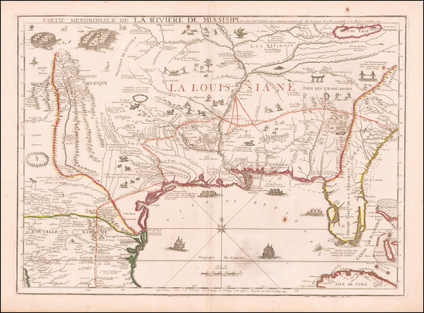 57-South, Southeast, Texas and Midwest Map By Nicolas de Fer