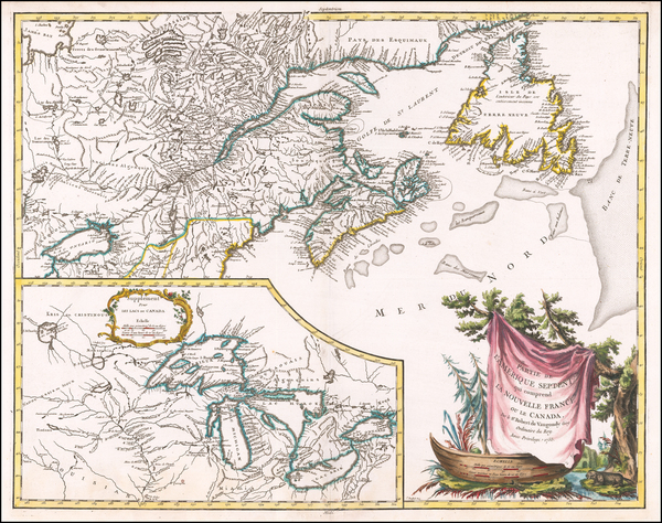 66-New England, Midwest, Canada and Eastern Canada Map By Didier Robert de Vaugondy