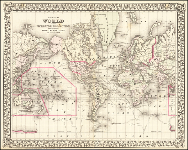 69-World and World Map By Samuel Augustus Mitchell Jr.