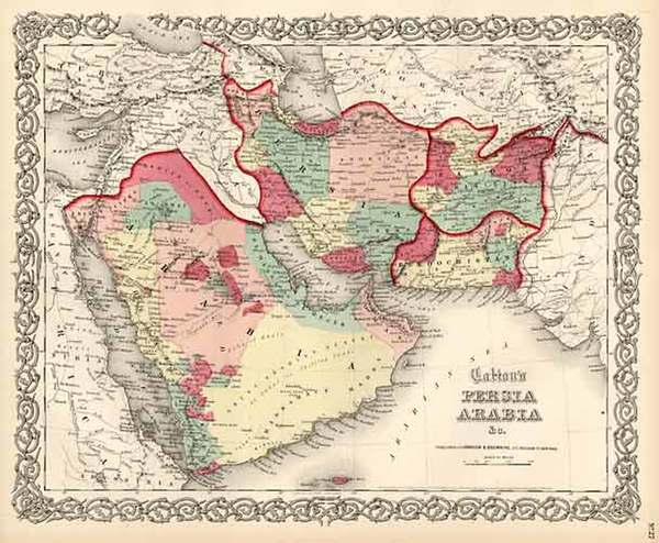 38-Asia, Central Asia & Caucasus and Middle East Map By Joseph Hutchins Colton