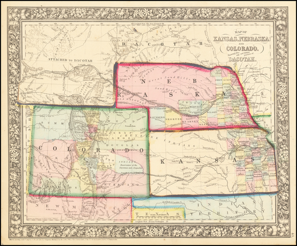 97-Plains, Nebraska, Colorado, Rocky Mountains, Colorado and Wyoming Map By Samuel Augustus Mitche