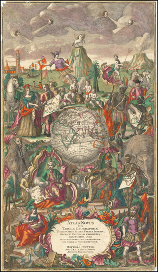99-World, Title Pages and Curiosities Map By Matthaus Seutter