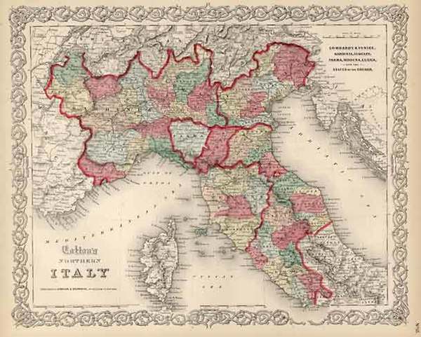 93-Europe, Italy and Balearic Islands Map By Joseph Hutchins Colton