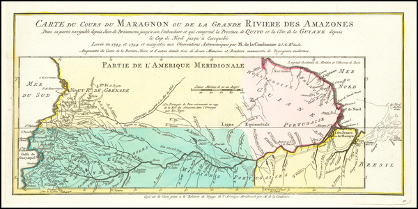 74-Colombia, Brazil, Guianas & Suriname and Peru & Ecuador Map By Jacques Nicolas Bellin