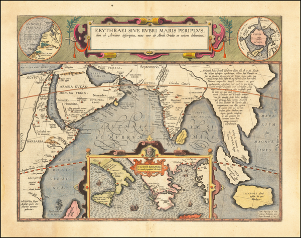 11-Polar Maps, Indian Ocean, India, Southeast Asia, Middle East and Greece Map By Abraham Ortelius