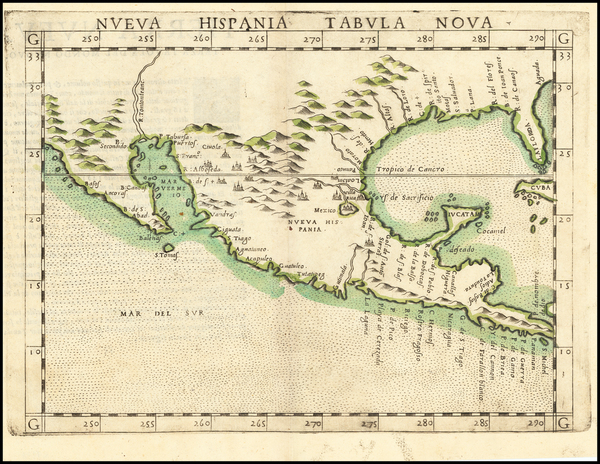 97-Southeast, Texas, Southwest, Mexico and Baja California Map By Girolamo Ruscelli