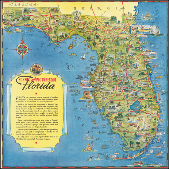 0-Florida and Pictorial Maps Map By George  Way